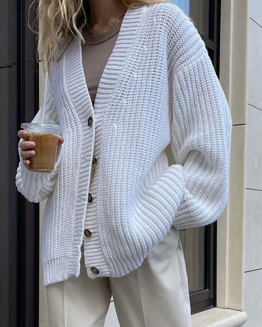 Cardigan ample à col en V pour femme, simple, automne et hiver