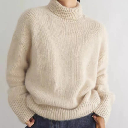 Women's Minimalist Turtleneck Wool Thick Loose Idle Style Knitted Bottoming Sweater