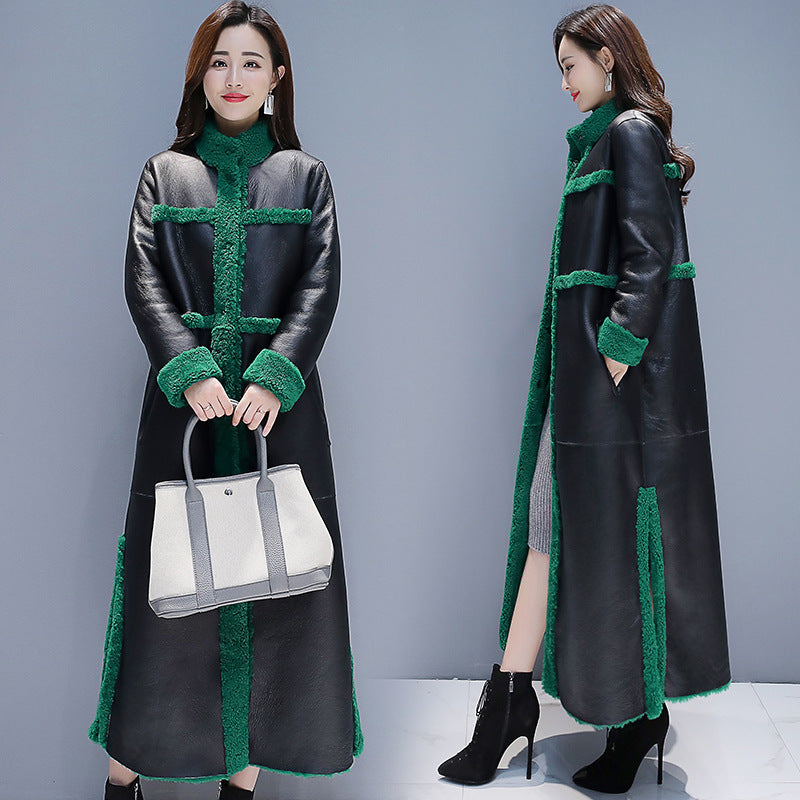 Fleece-lined Thick Lamb Wool Coat For Women Long Cotton Jacket