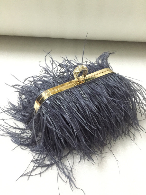 Thailand Niche Fashion Brand Feather Dinner Chain Clutch Bag