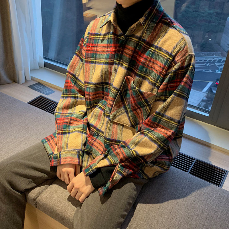 Trendy Cool Coat Long-sleeved Plaid Shirt