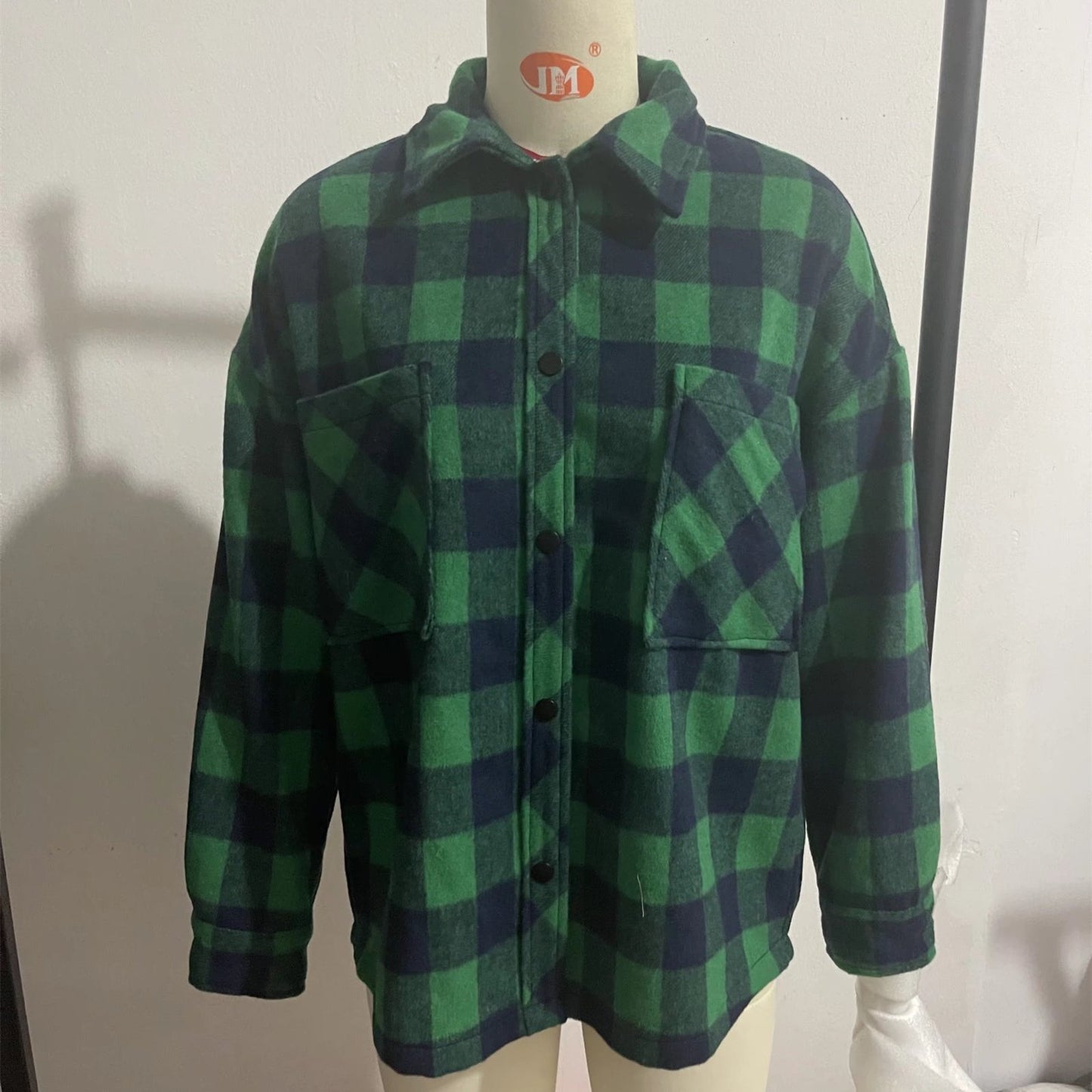 Autumn And Winter French Vintage Pocket Trimmed Wool Plaid Shirt Coat