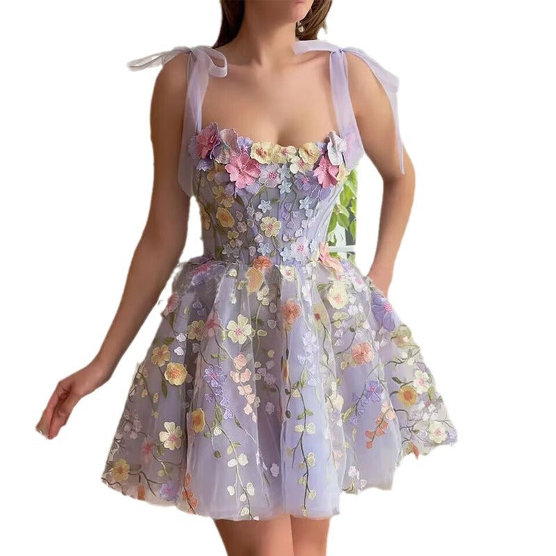 Vestido tubo con bordado de flores tridimensionales a la moda para mujer