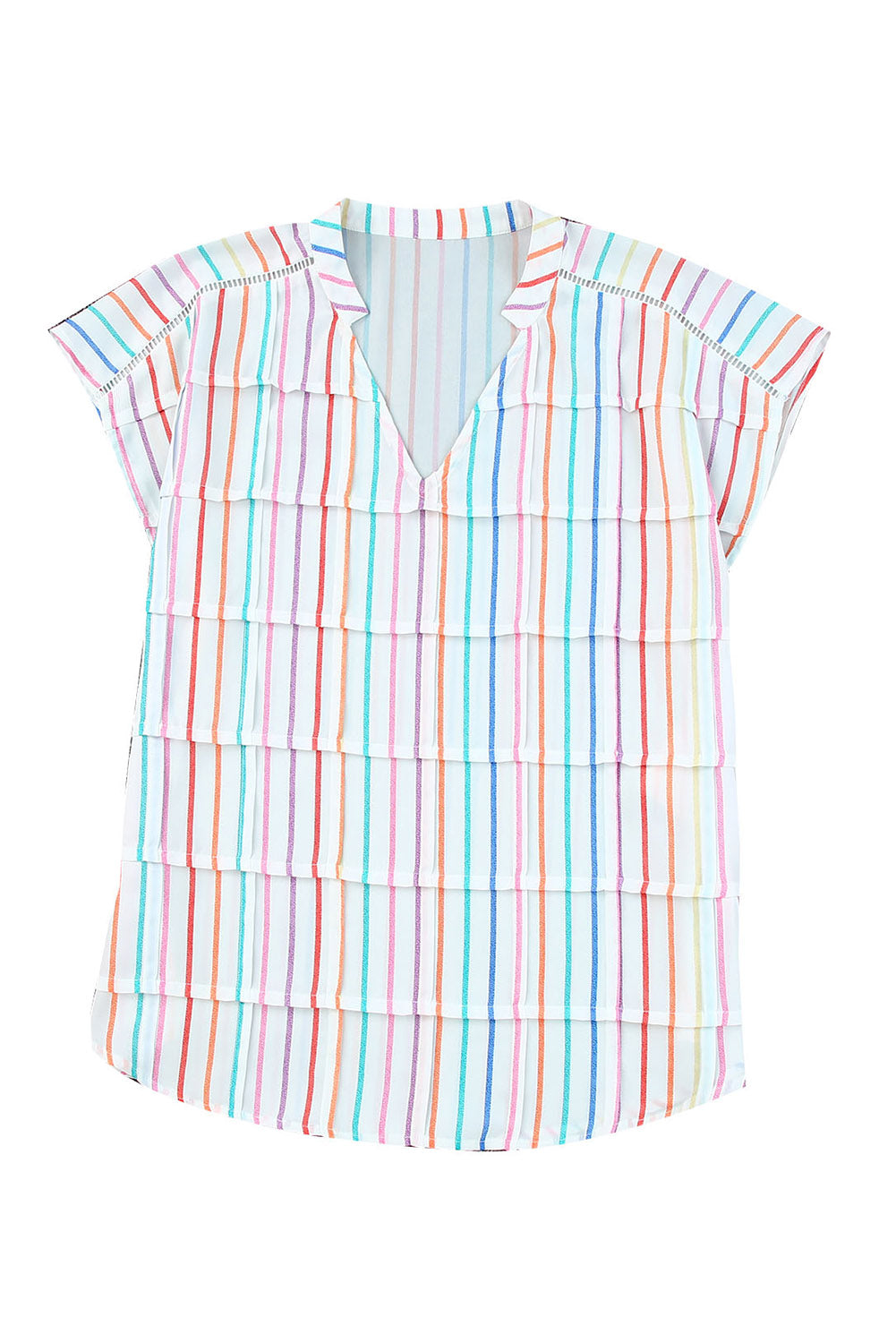 Blusa de manga japonesa con gradas y rayas multicolor