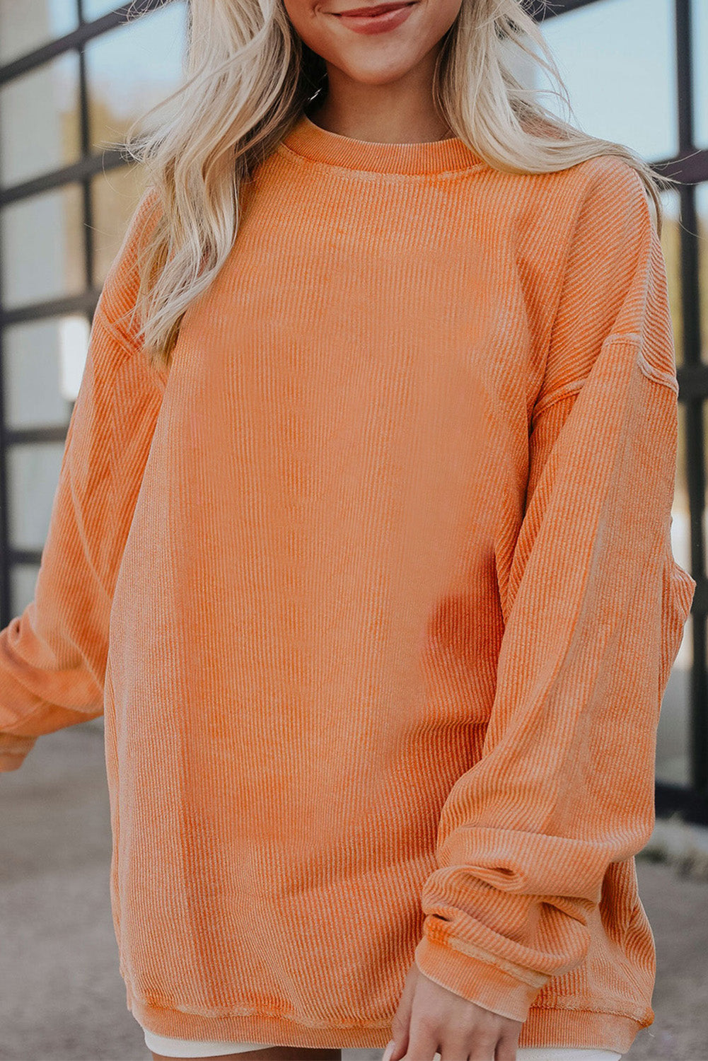 Sweat-shirt surdimensionné orange côtelé en cordon