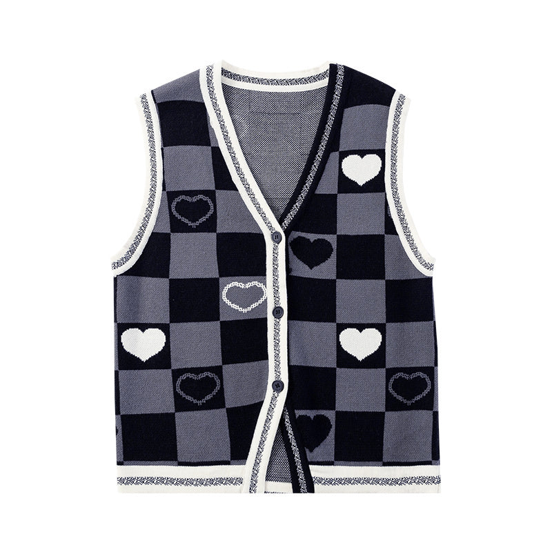 Women's Checkerboard Retro V Neck Sweater Vest