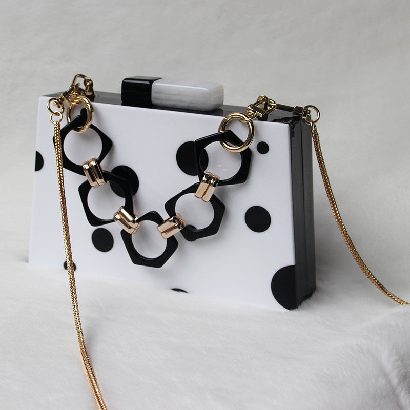 Fashion Acrylic Dinner Wedding Bag Black And White Polka Dot Clutch