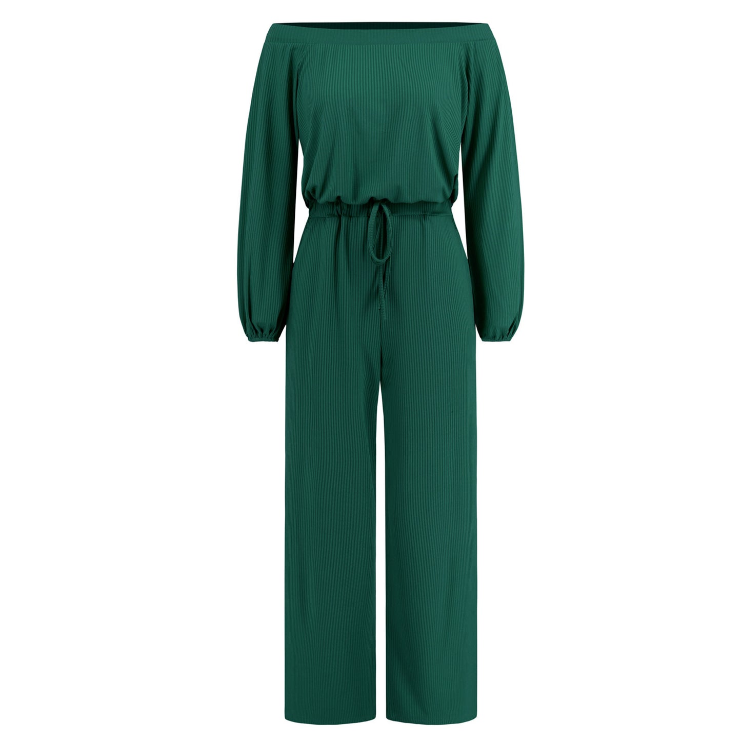 Casual Off-shoulder Long Sleeve Waist-slimming Jumpsuit Lace-up Wide-leg Trousers