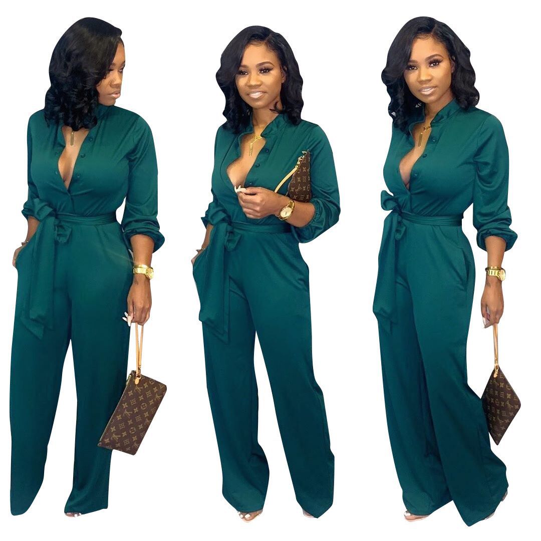 Casual Solid Color Overalls Jumpsuit