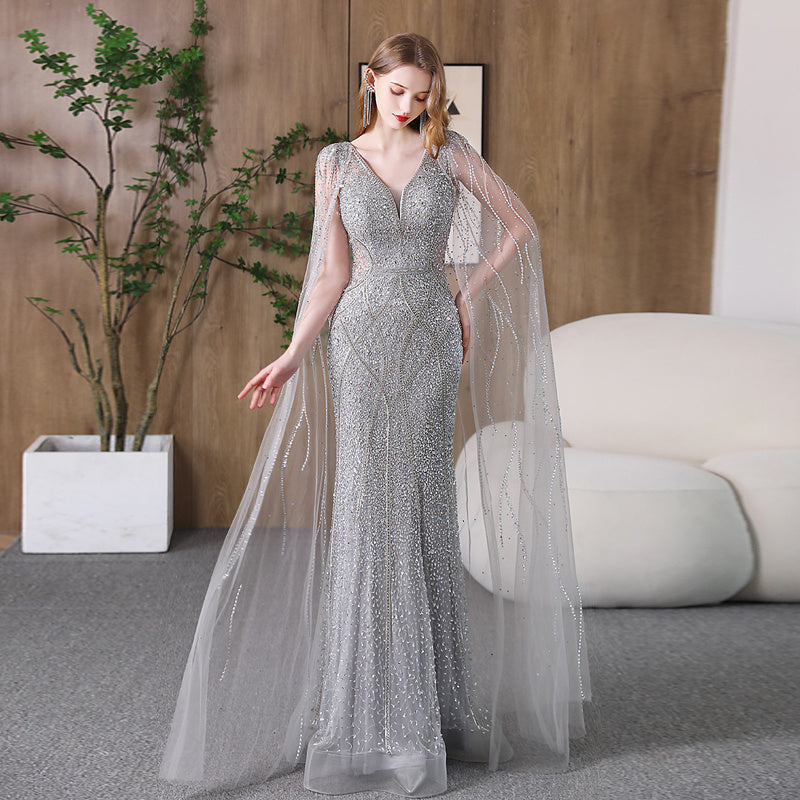 Evening Dress Banquet Slimming Fishtail Host Evening Dress