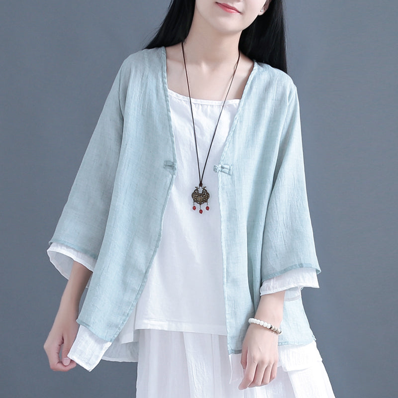 Color Blocking V-neck Button Small Cardigan Women