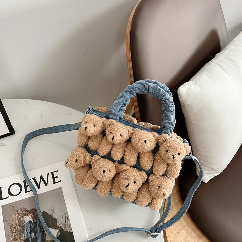 Fashion Creative Simple Denim Bear Doll Bag