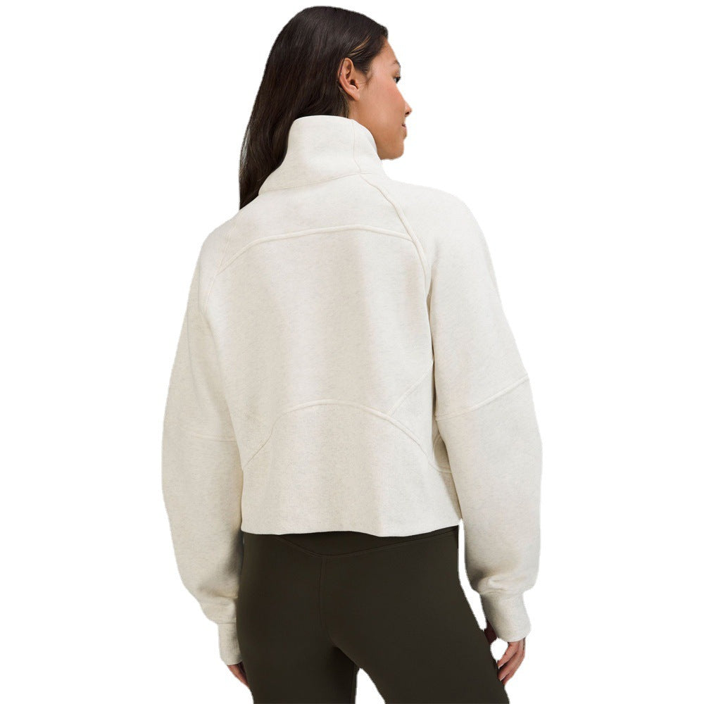 Women's High-necked Autumn And Winter Roast Brownie Yoga Casual Sports Short Half-zip Plush Sweater