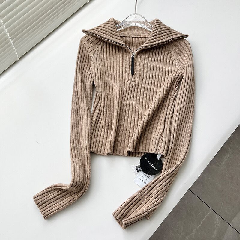 Turtleneck Wool Knitted Top Short Slim Fit