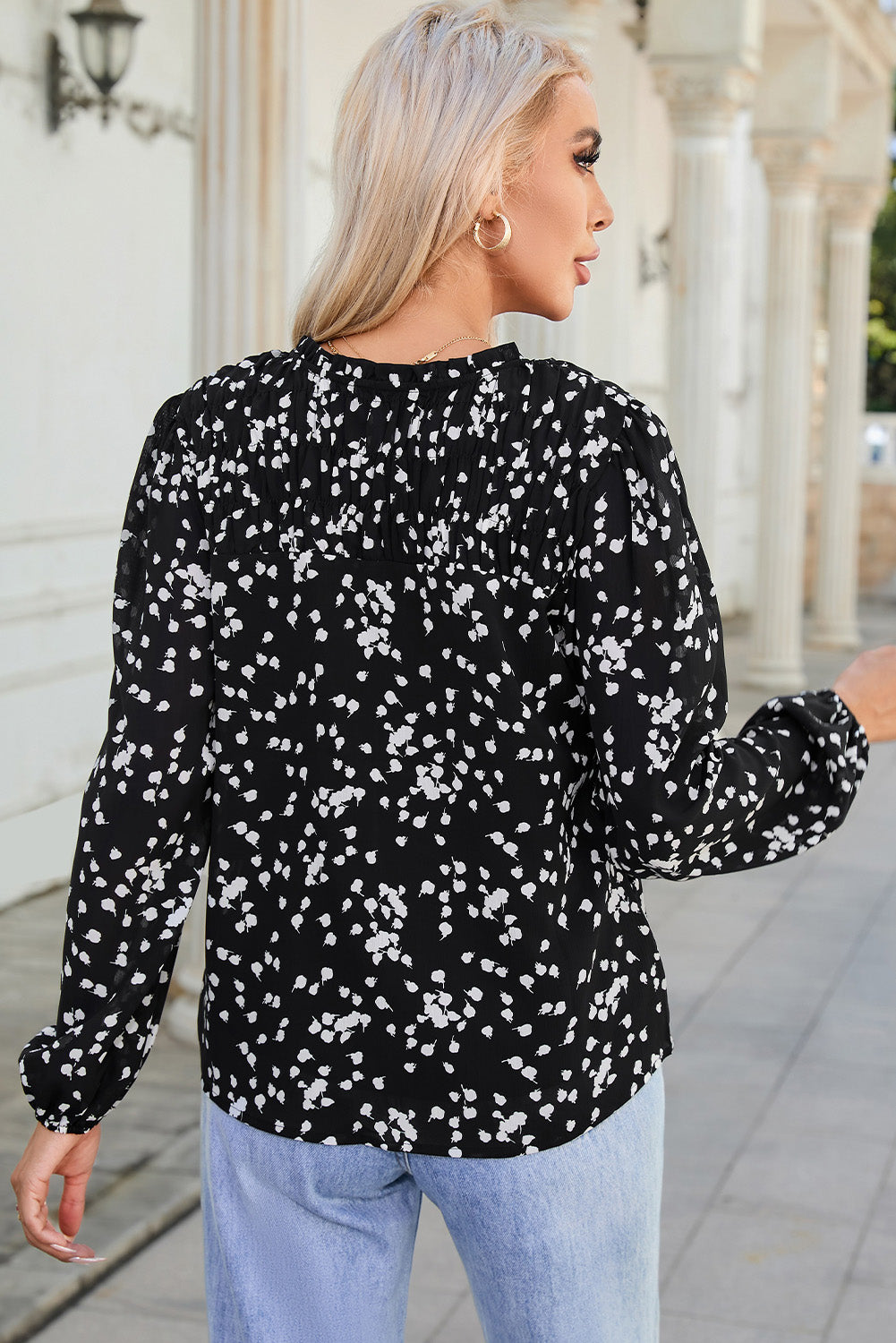 Blusa fruncida con cuello con muescas y estampado de Double Take