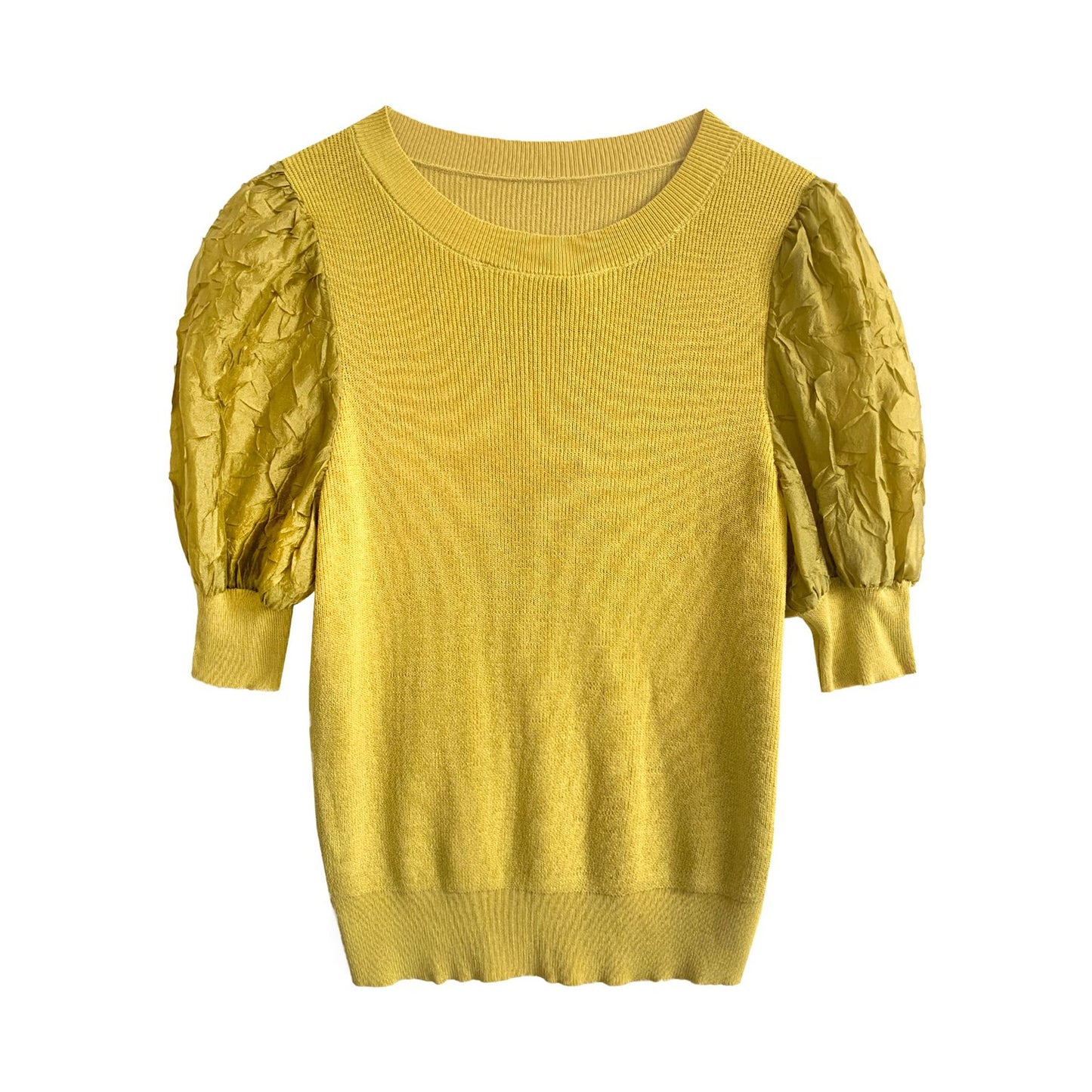 Women's Round Neck Puff Sleeve Knit Top