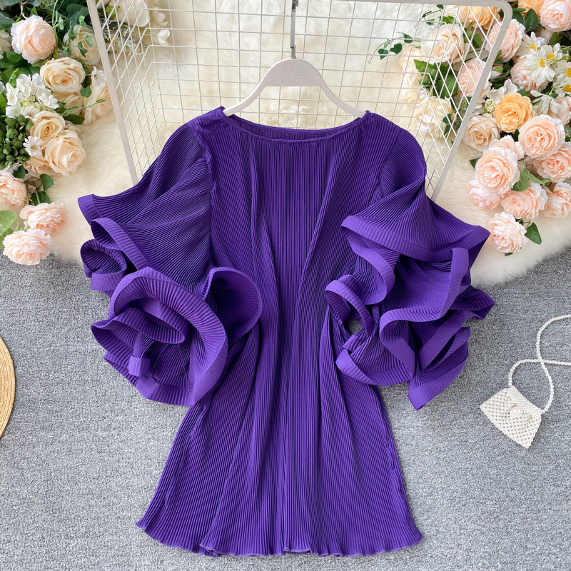 Women's Loose Western Style Pleated Chiffon Shirt