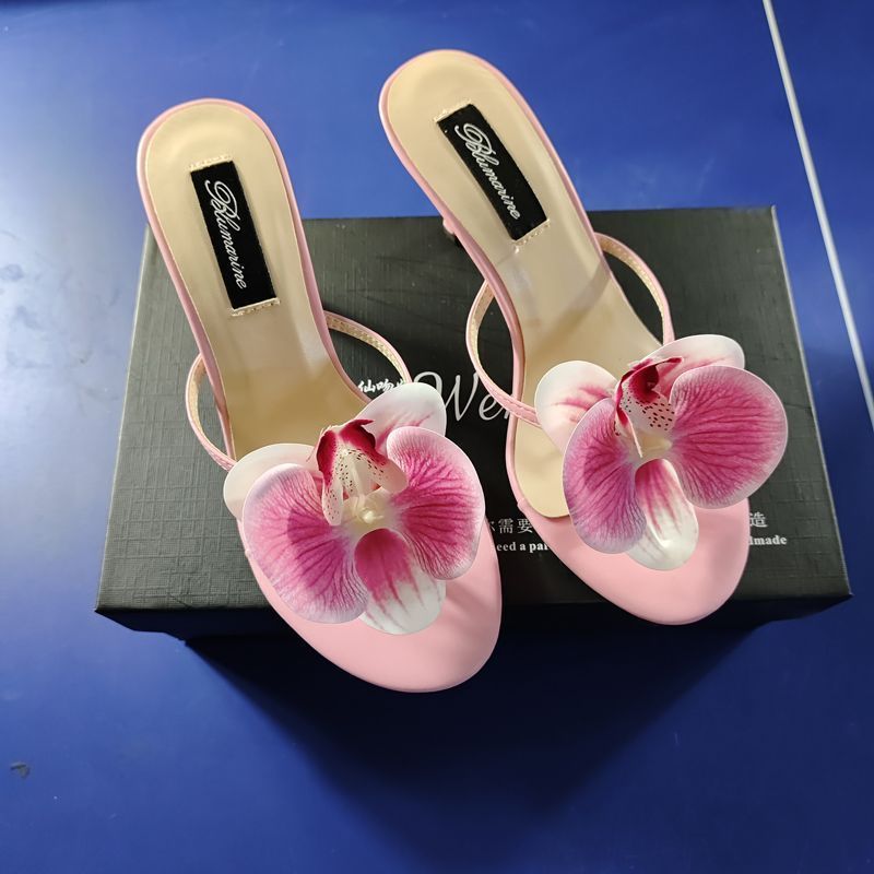 Chaussons à talons hauts à fleurs pour femmes à la mode d'été