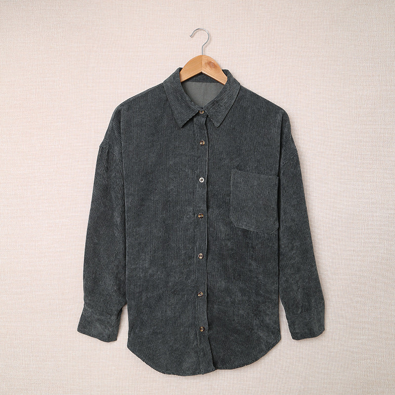 Women's Corduroy Shirt With Lapel And Pockets