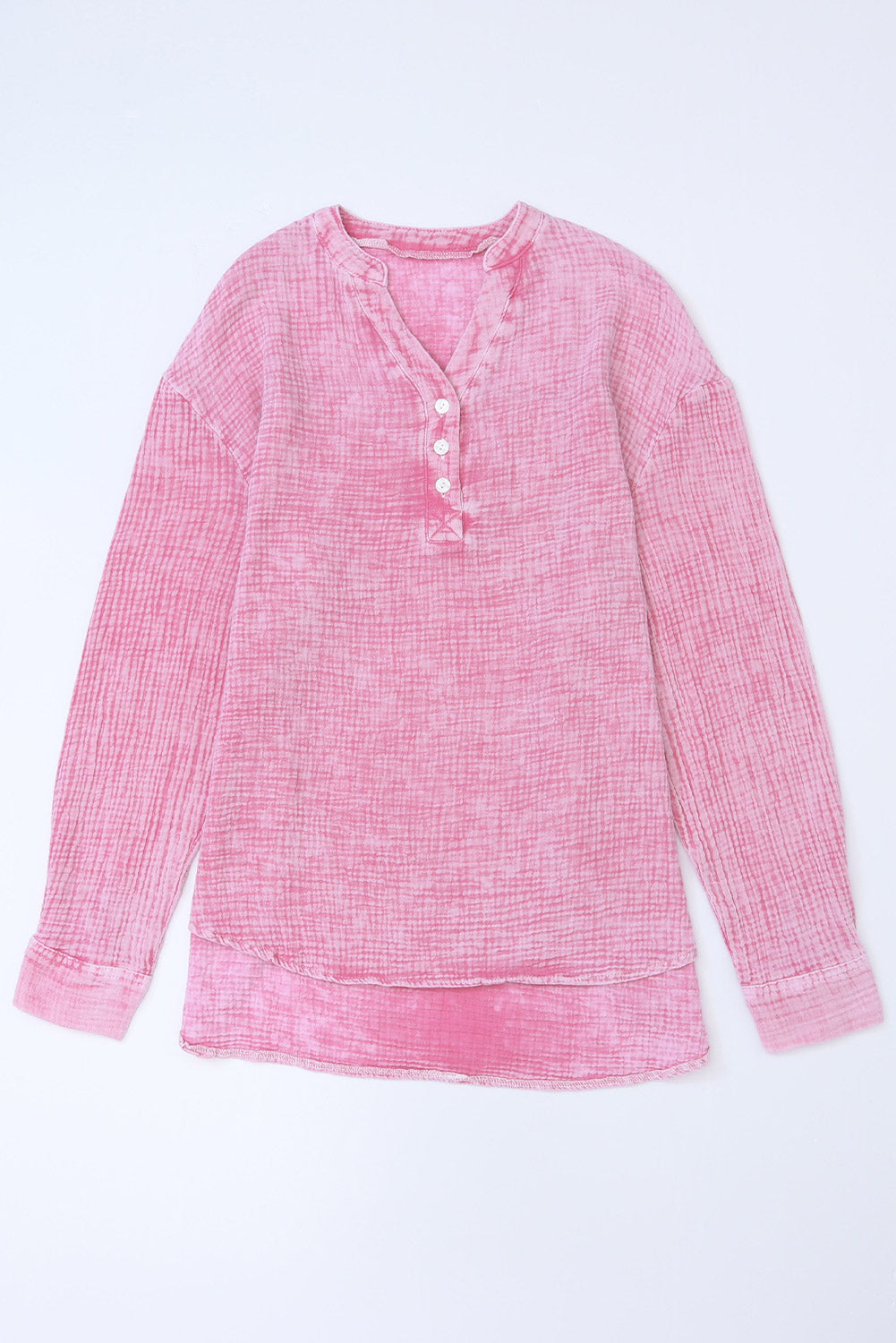 Haut Henley ample texturé rose froissé