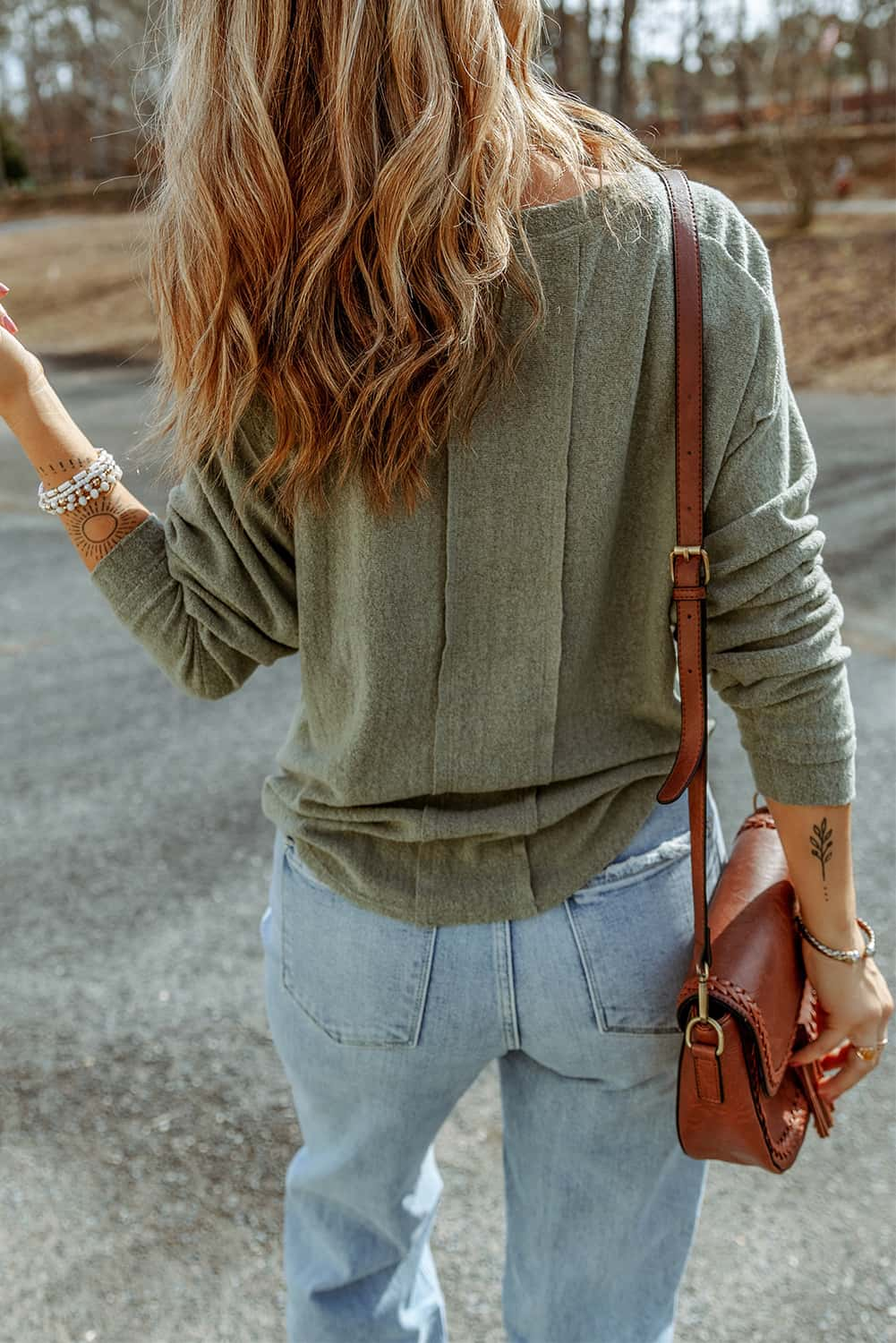 Buttoned Round Neck Long Sleeve Top