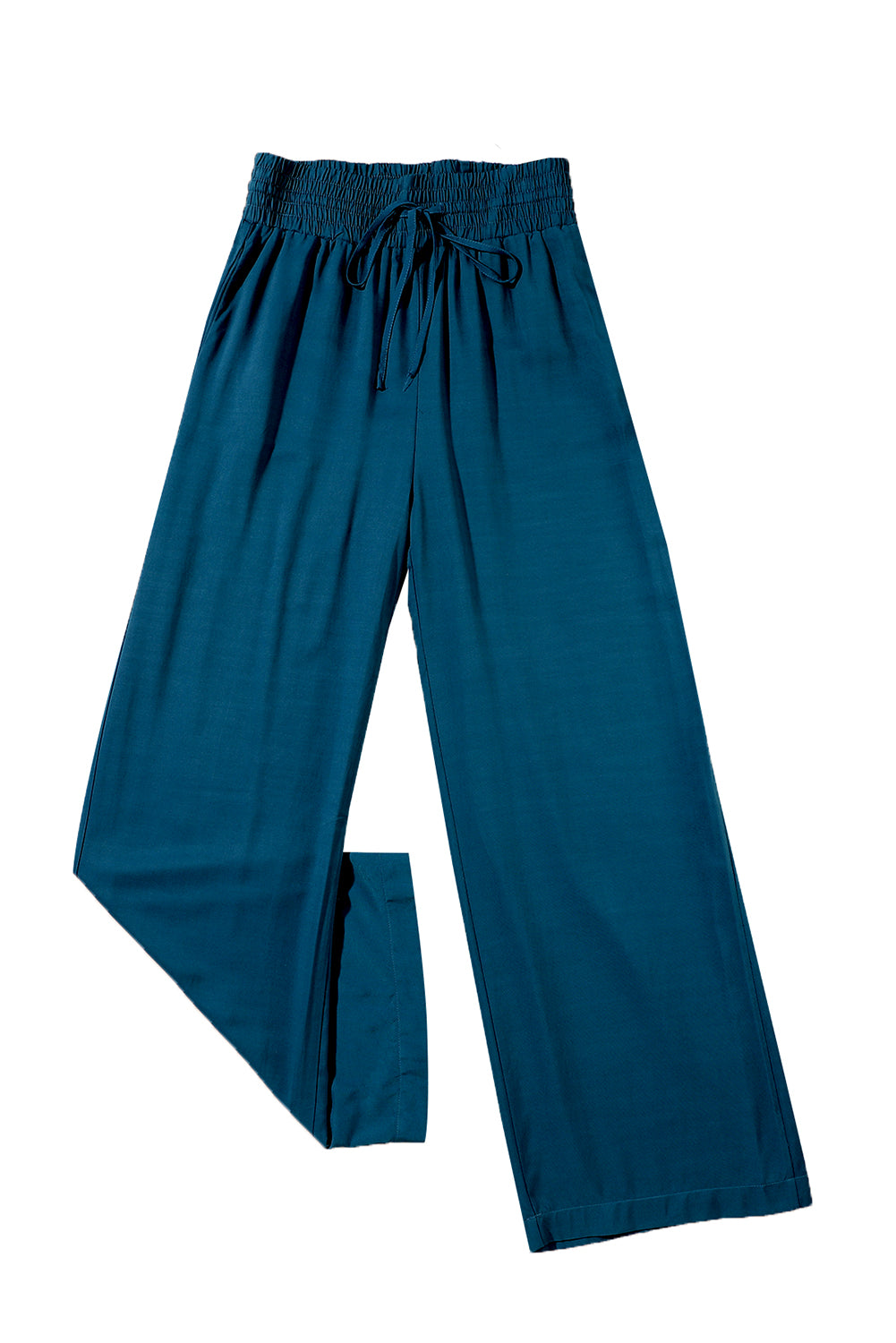 Blue Drawstring Elastic Waist Casual Wide Leg Pants