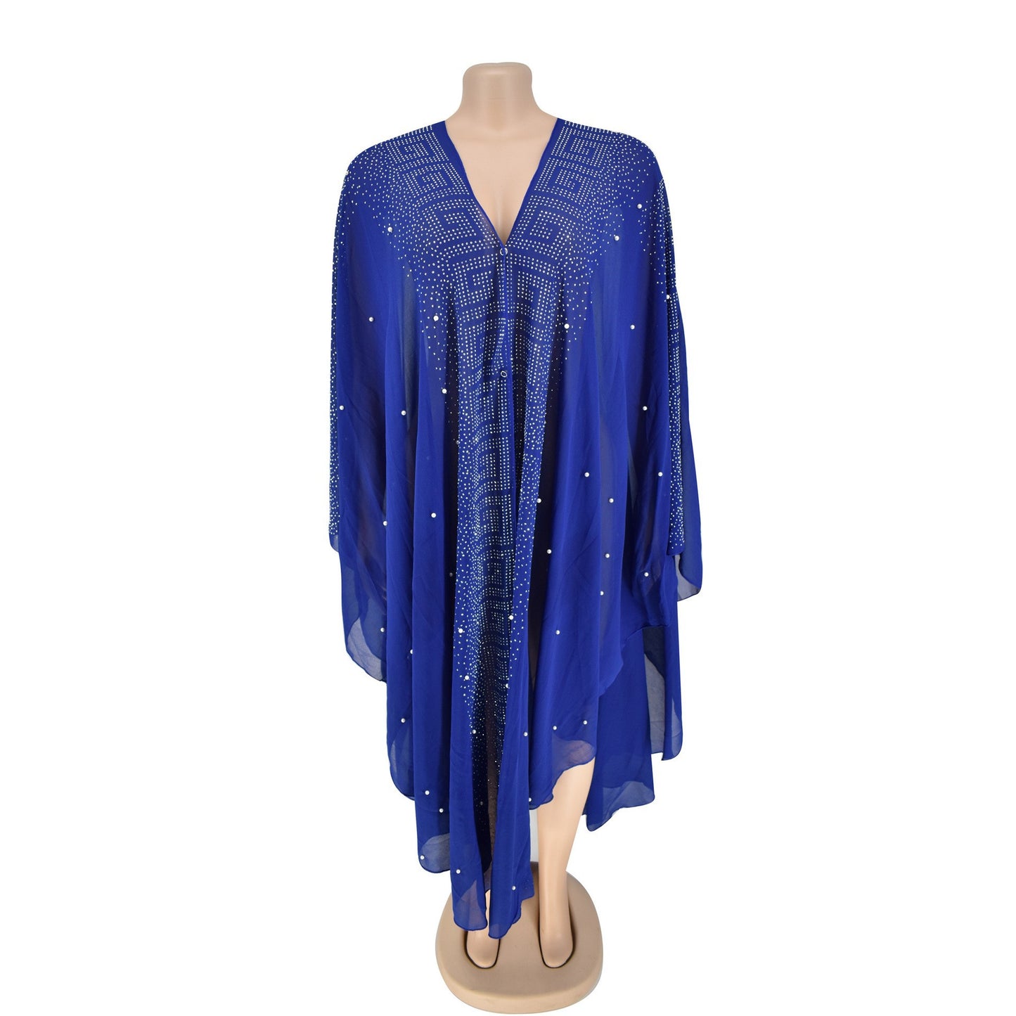 Women's Fashion Rhinestone Beaded Chiffon Hooded Gown