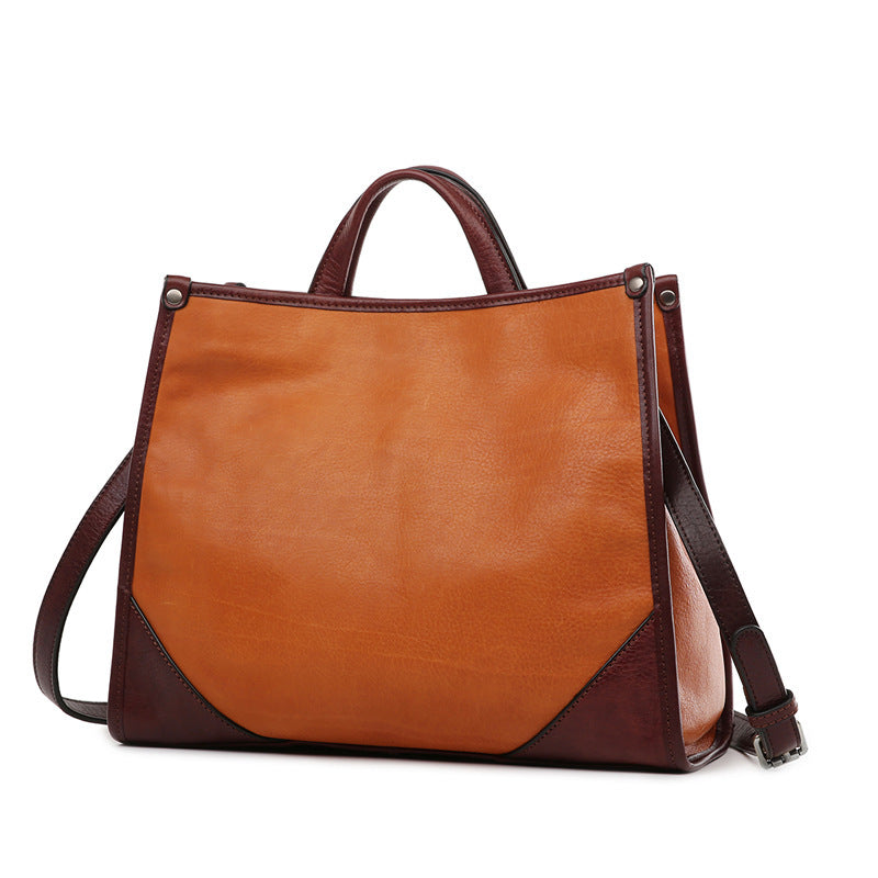 Sac messager portable en cuir souple marron de grande capacité