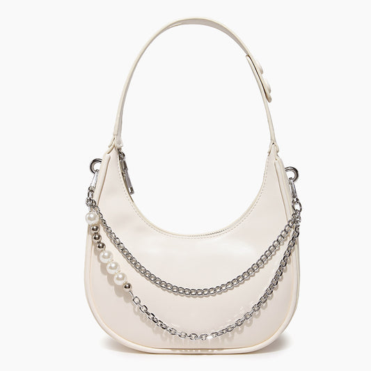 Underarm Handbag Pearl Chain One Shoulder Crossbody Saddle Bag