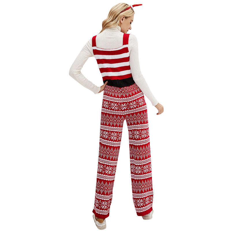 Women's Loose Christmas Snowflake Knit Jumpsuit