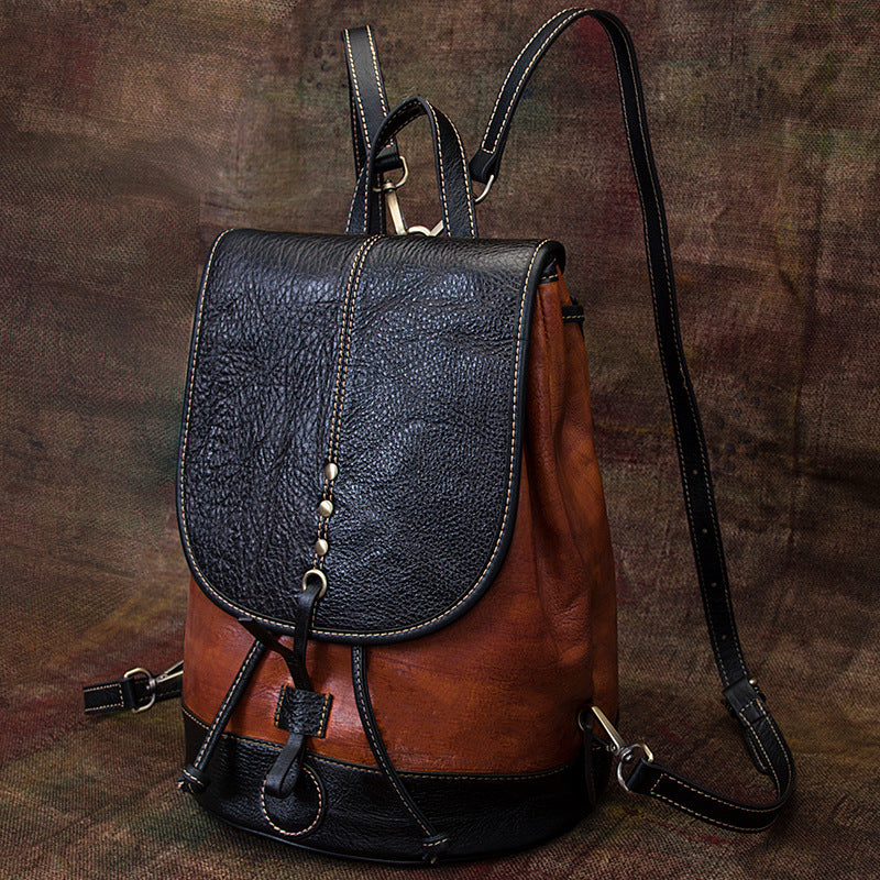 Vintage College Cowhide Large Capacity Backpack