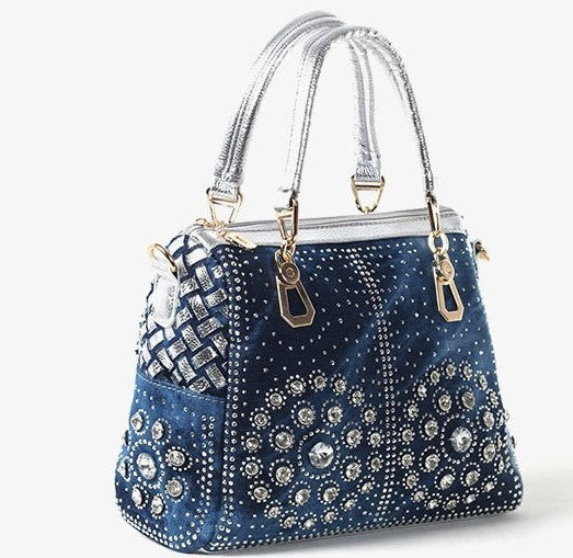 Sac messager carré en toile Cowgirl, portable, tissé à une épaule, avec des diamants