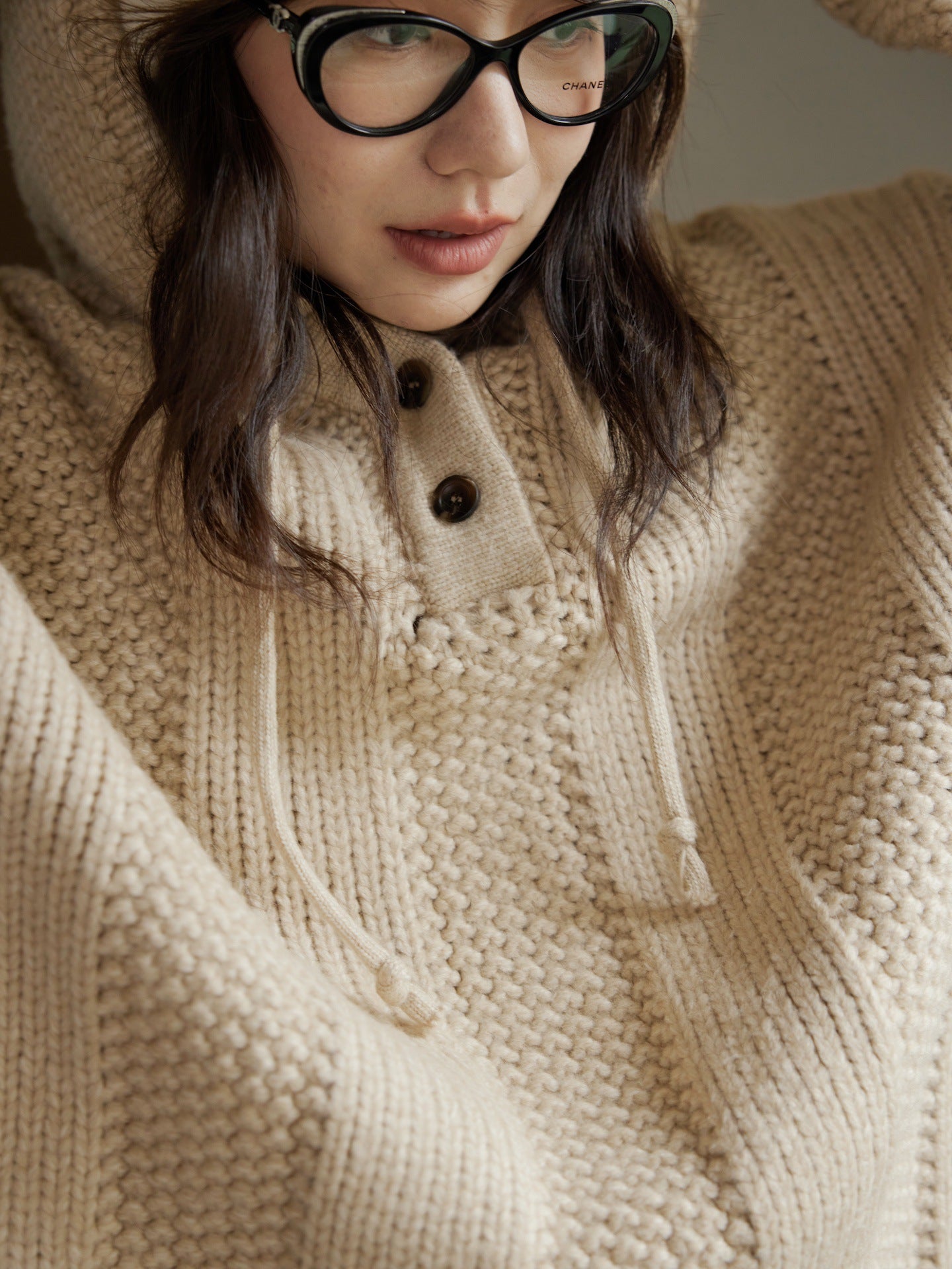 Autumn And Winter New Hooded Woven Texture Sweater Top Women