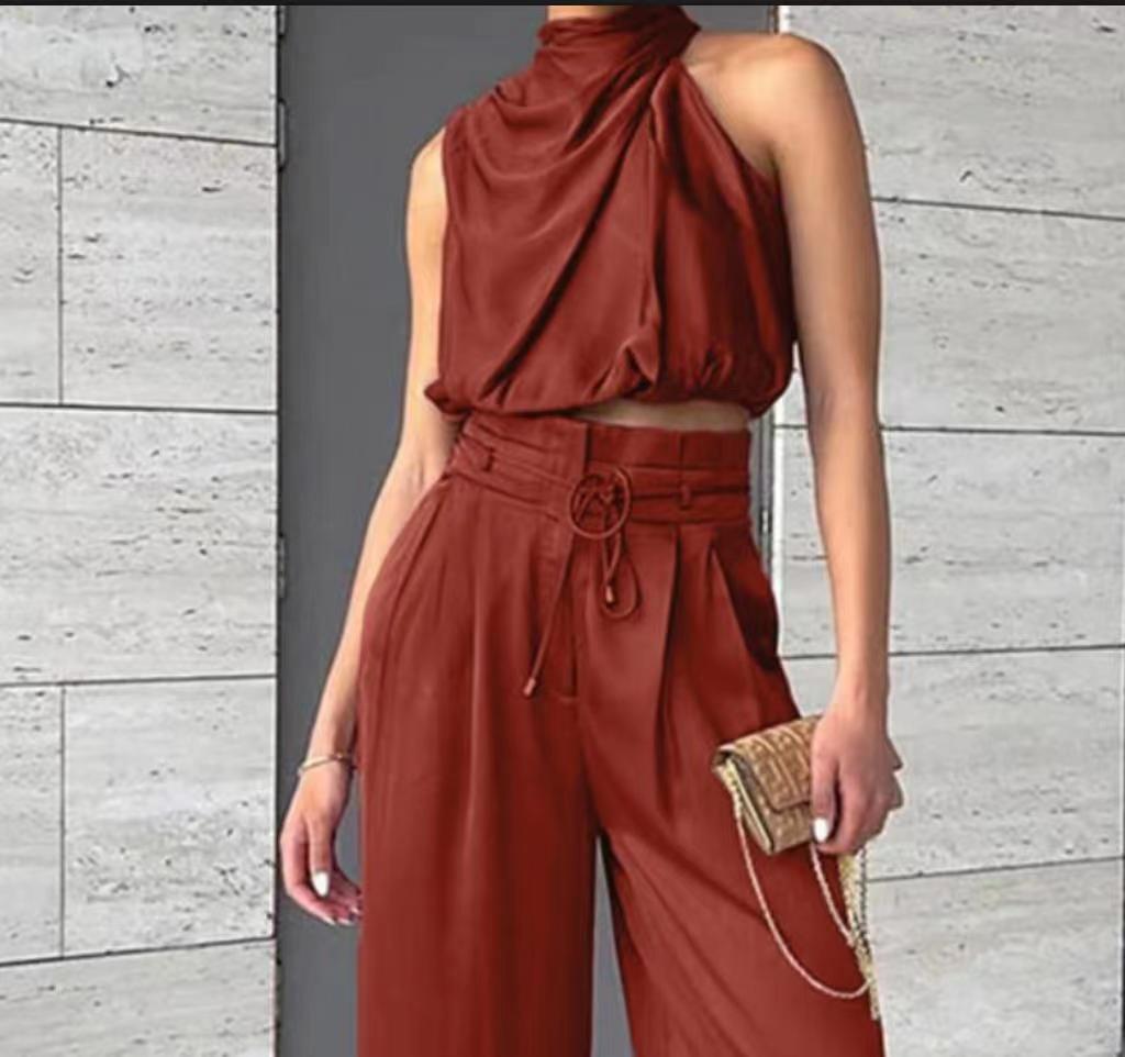 Women's Fashion Tops Wide-leg Pants Suit