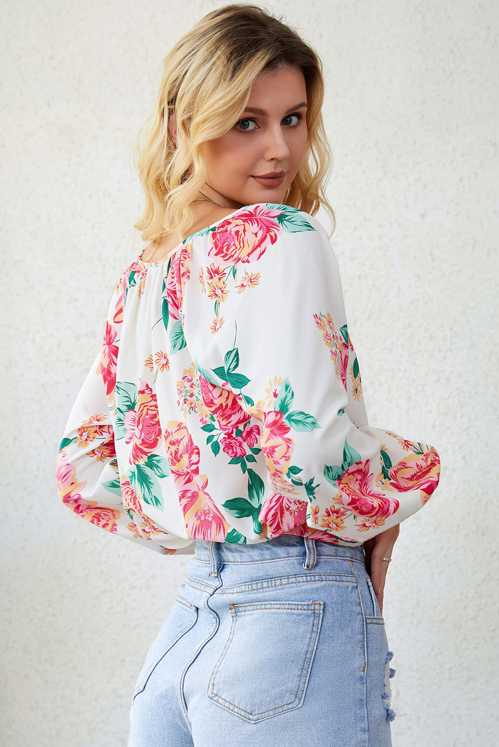 Blusa de manga larga con cuello con muescas y estampado floral de Double Take