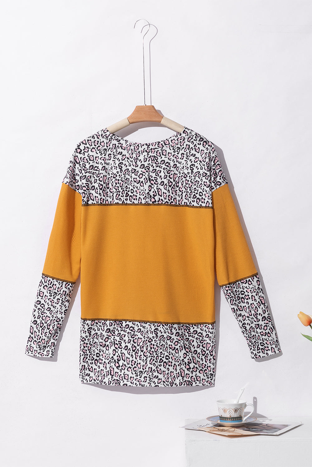 Top de patchwork de punto gofre con estampado de leopardo naranja Vitality