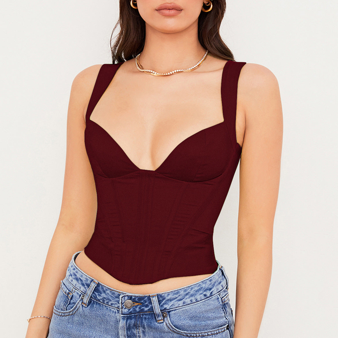 Collar Fishbone Exposed Umbilical Short Halter Camisole