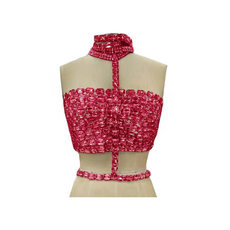 Top de tubo con cordones y halter con diamantes de imitación