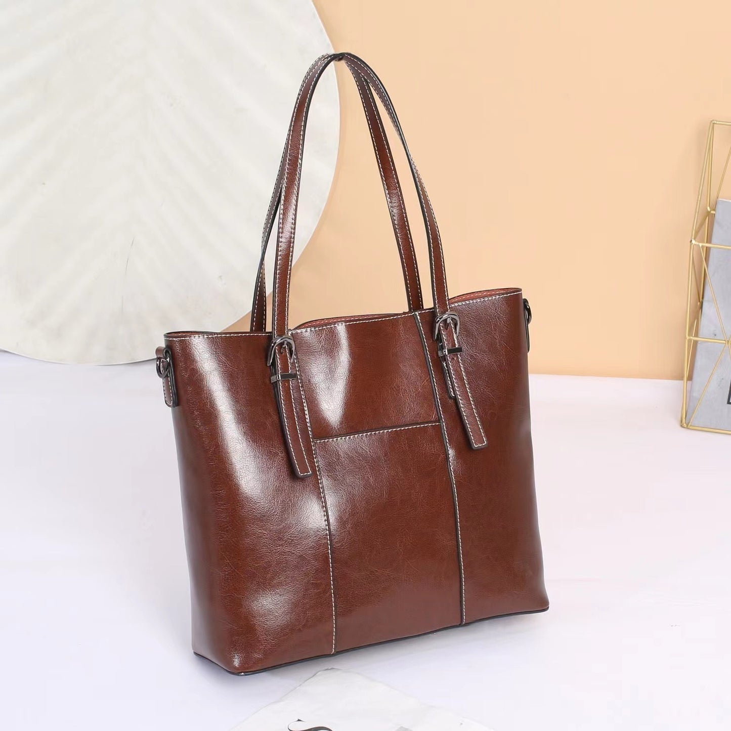 Grand sac en cuir véritable pour femme, sacoche à bandoulière en cuir de vachette