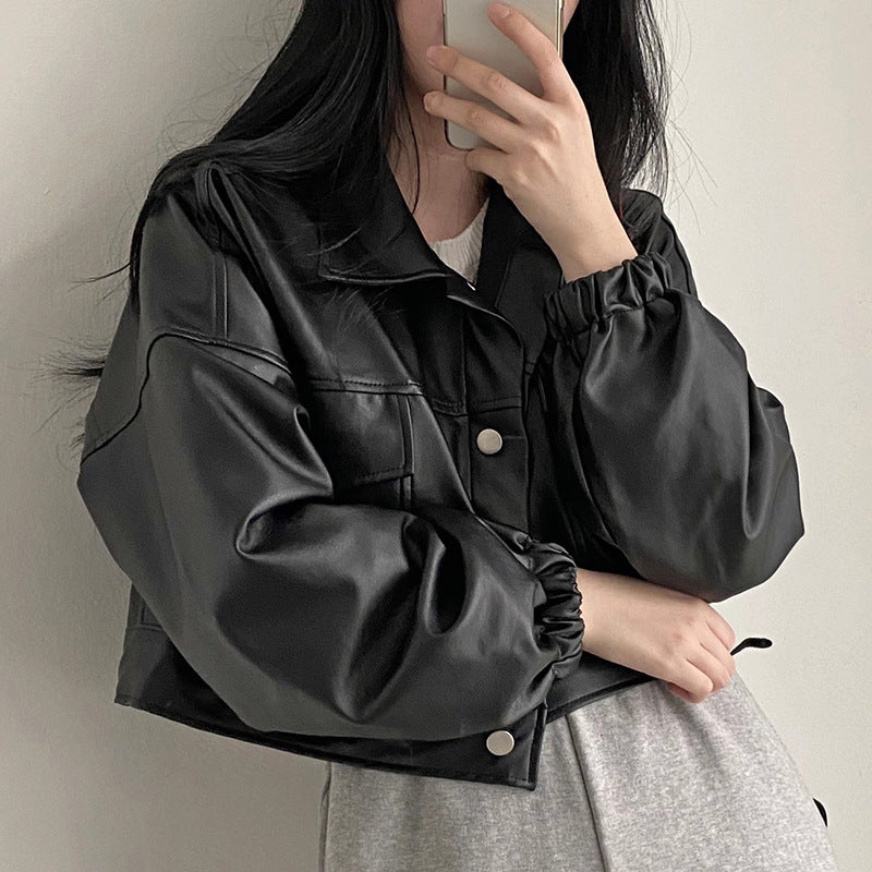 Versatile Short Jacket PU Leather Women