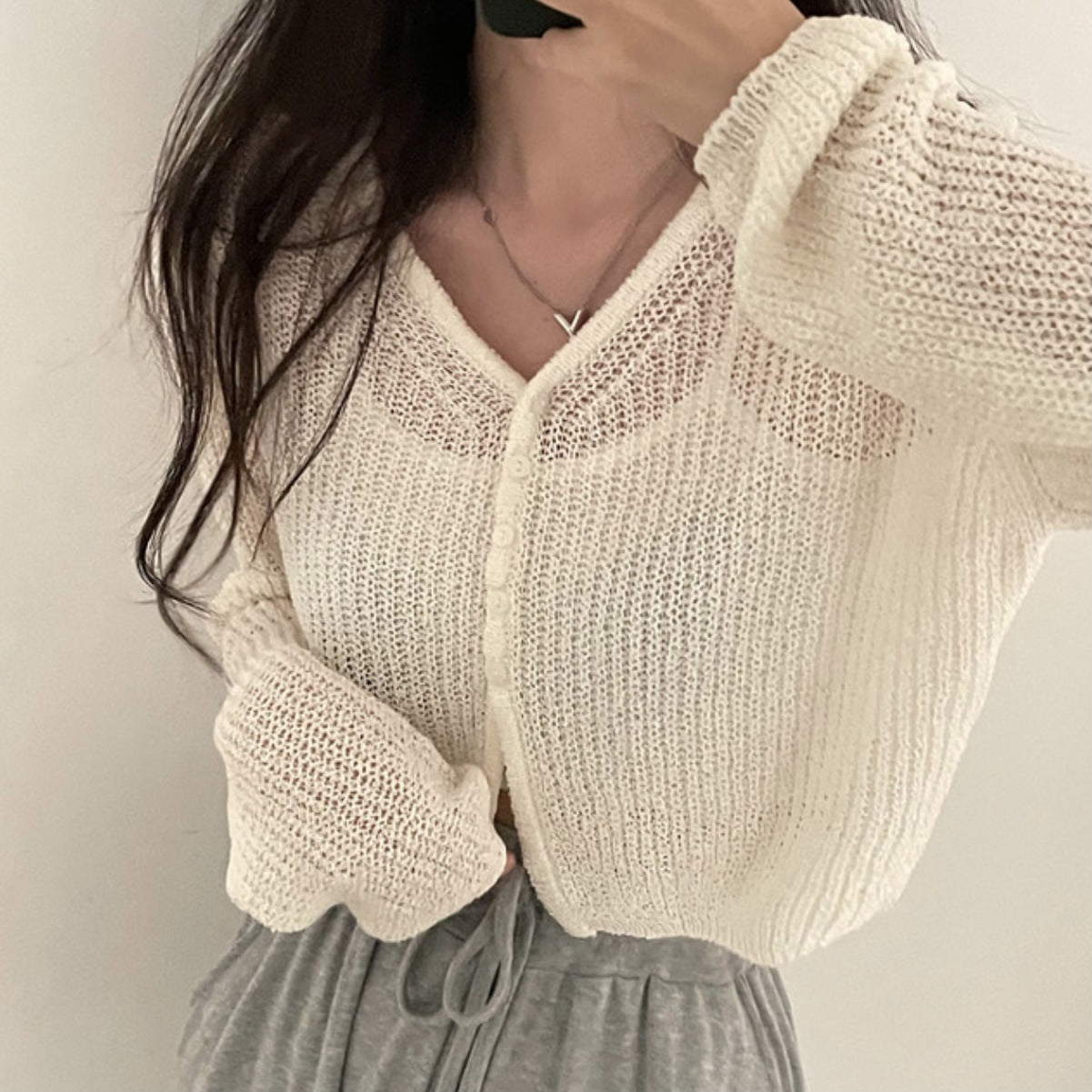 Women's Fashionable All-match Long-sleeved Hollow Top