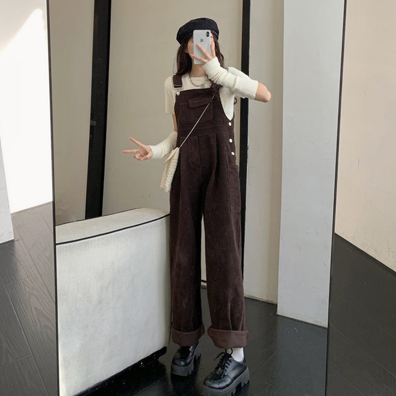 Corduroy Overalls Women's Design Sense Niche Spring Fashion Korean Version Loose Small Jumpsuit