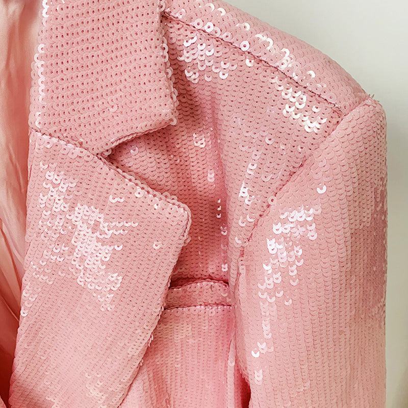 Blazer ample à Double boutonnage à paillettes rose racine de Lotus pour femmes, à la mode