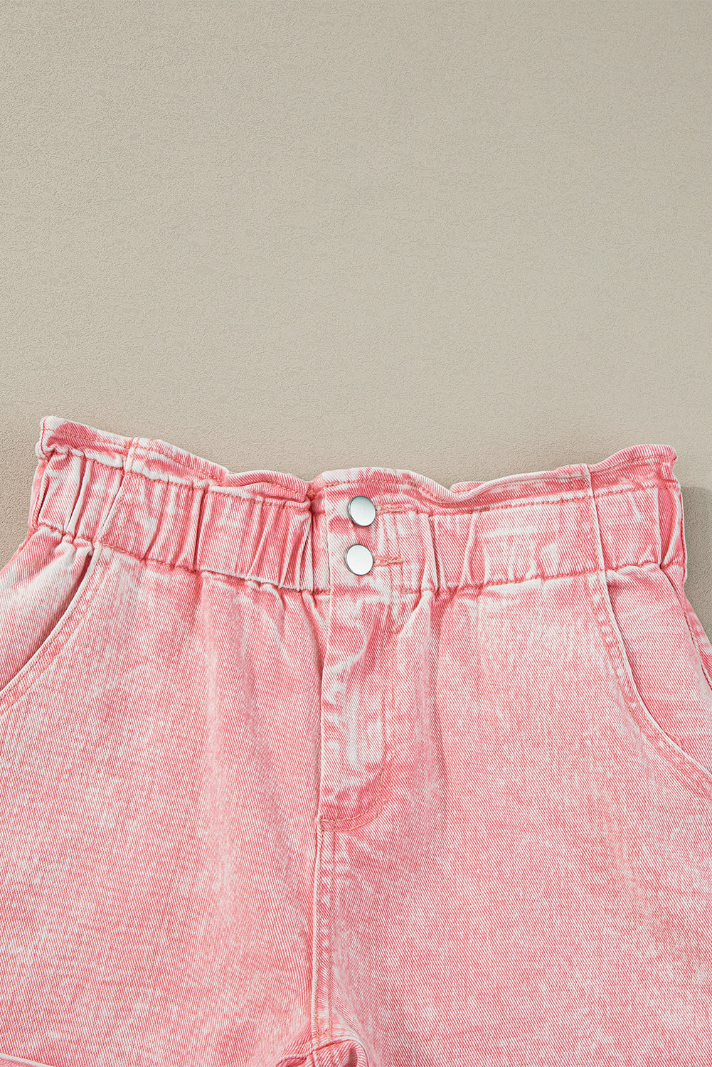 Short en jean taille haute à volants délavé vintage rose poussiéreux