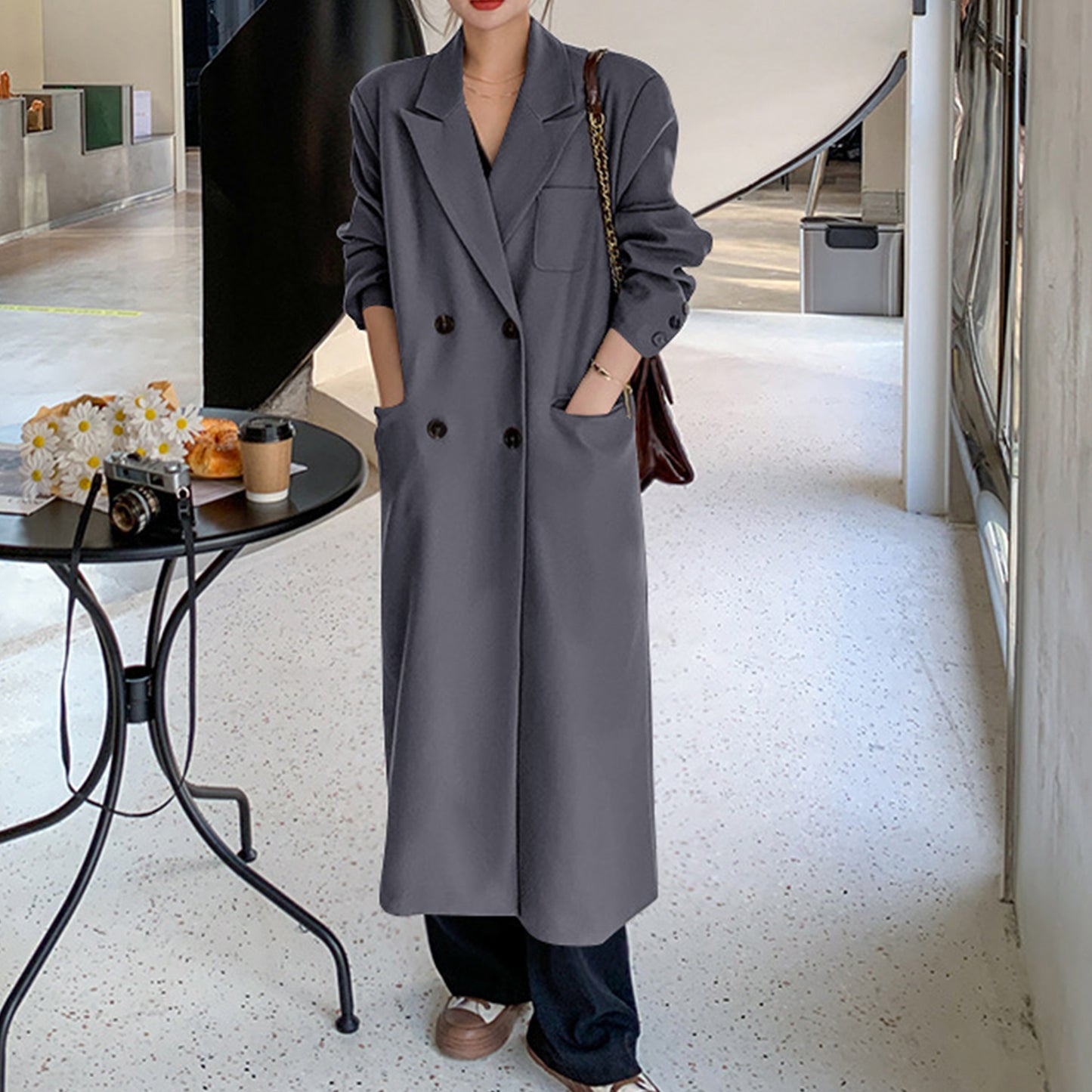 Trench-coat long pour femme, trench-coat classique, manteau d'extérieur pour femme de style britannique, veste élégante pour femme, vêtements de printemps