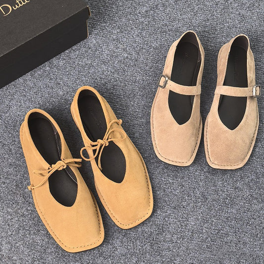 Female All-matching Comfortable Authentic Leather Square Toe Pumps