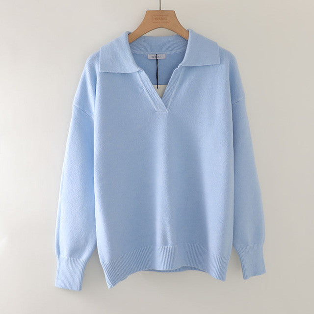 Autumn Winter Polo Collar Oversize Thick Sweater Pullovers