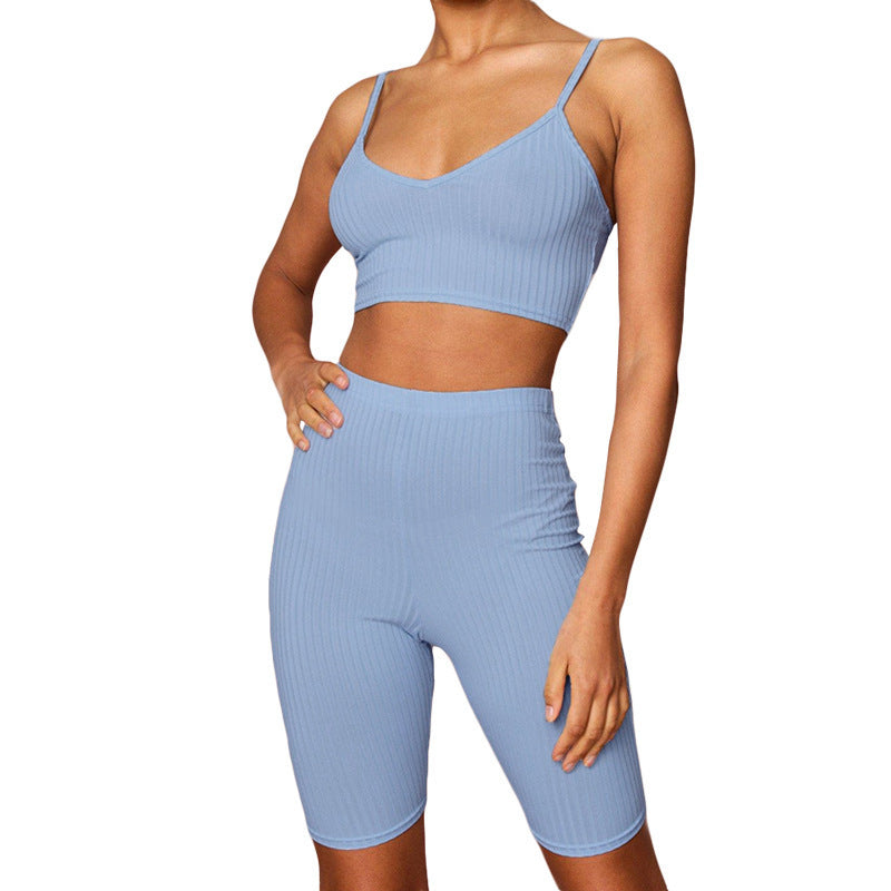 Costume de sport décontracté pour femmes, gilet serré, taille haute, cinquième pantalon