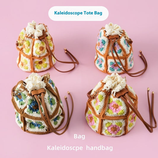 Sac à main kaléidoscopique crocheté avec cordon de serrage et fil Xuefei