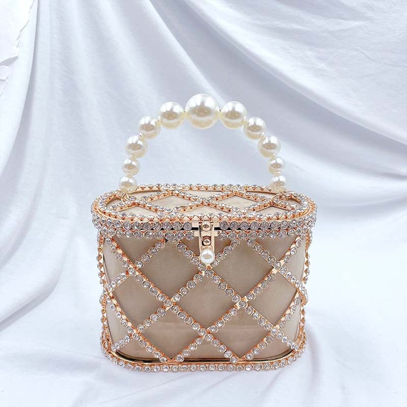 Sac à main tendance creux en forme de panier à diamants pour femme